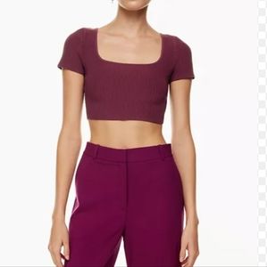 Aritzia babaton Sculpt Knit Squareneck short sleeve cropped Top size L